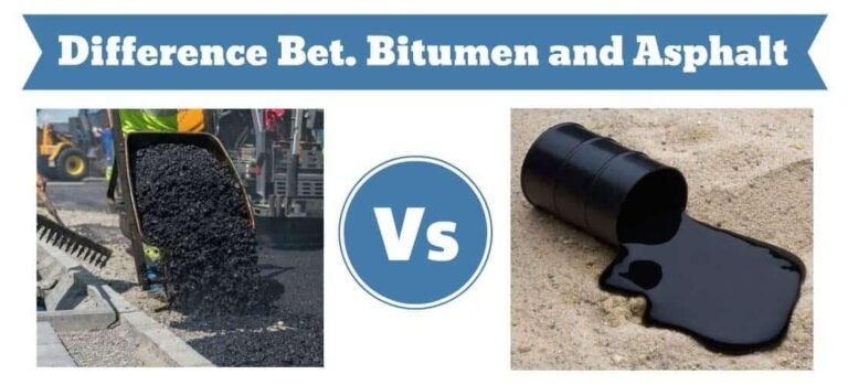 Asphalt vs bitumen comparison showing smooth asphalt surface and rough bitumen